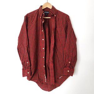 Vintage 90s Lands‎ End Plaid Button Down Shirt Red Black Lumberjack Men's 14 1/2